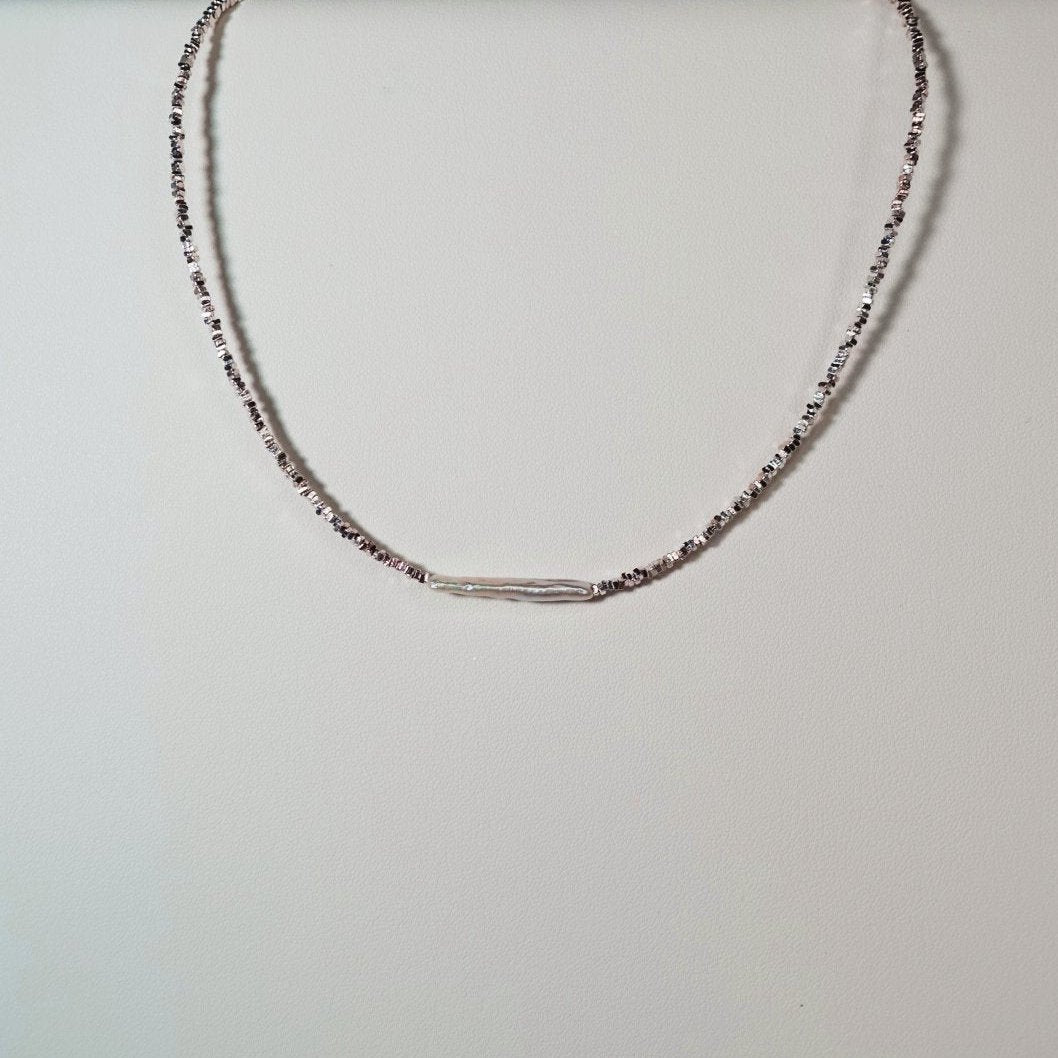 Irregular Silver Pearl Necklace